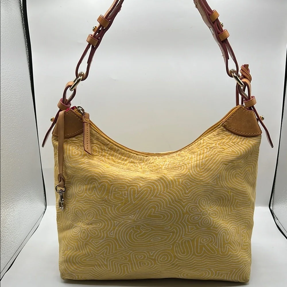 Dooney & Bourke Fabric Duck Hobo Butter Yellow White Shoulder Bag Pebbled Finish - Picture 5 of 13